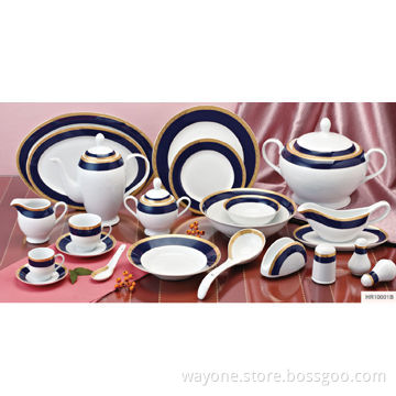 Porcelain Dinner Set with Shiny Gold Edge, Formal Design